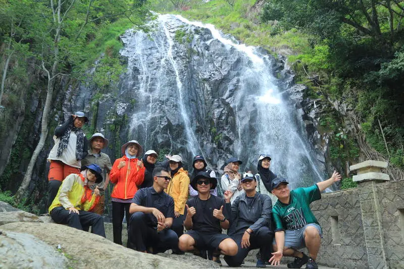 The beautiful cascading waters of Efrata Waterfall near Lake Toba.