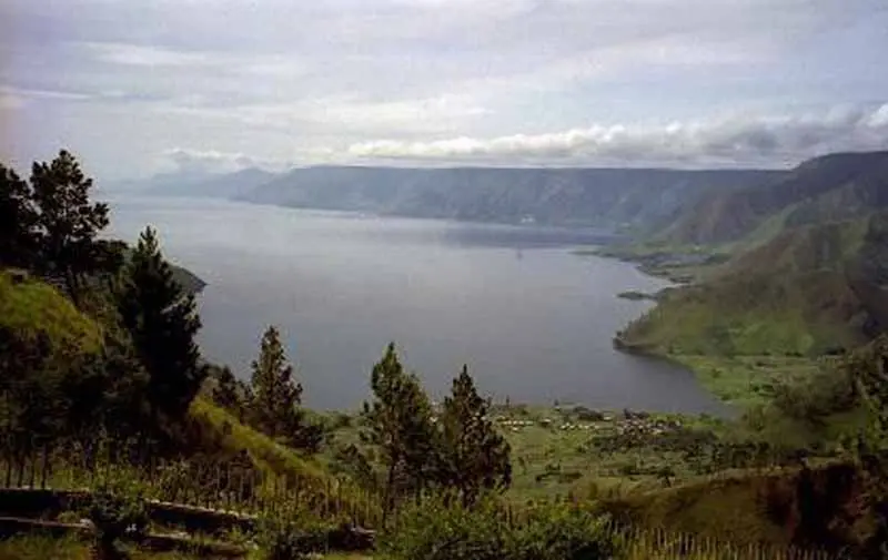 Stunning landscape view of Lake Toba, North Sumatra.